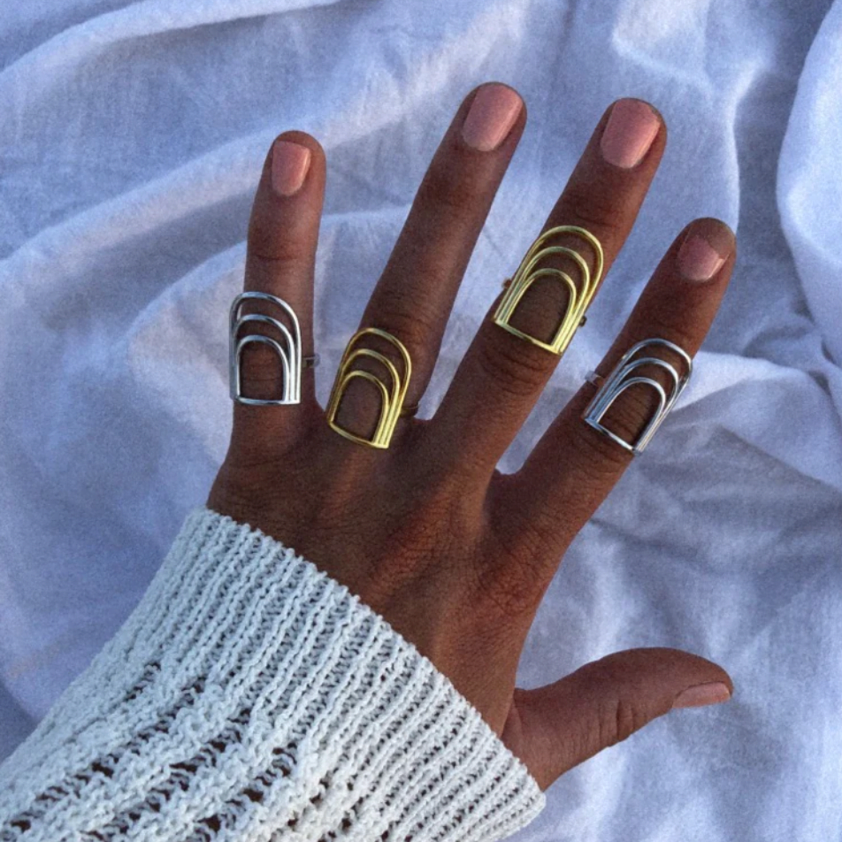 The Mae Cargo rainbow ring in silver and gold