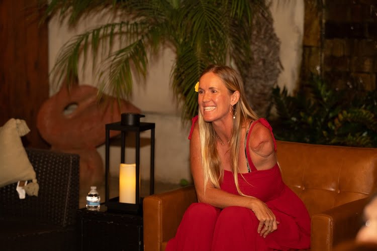 Bethany Hamilton smiles at the Beautifully Flawed attendees as she talks and shares her story during the group session.