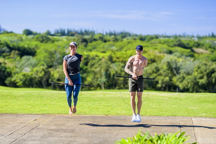 Bethany Hamilton and Forge leader Logan both adaptively jump rope using RX Smart Gear's adaptive ropes for arm amputees.